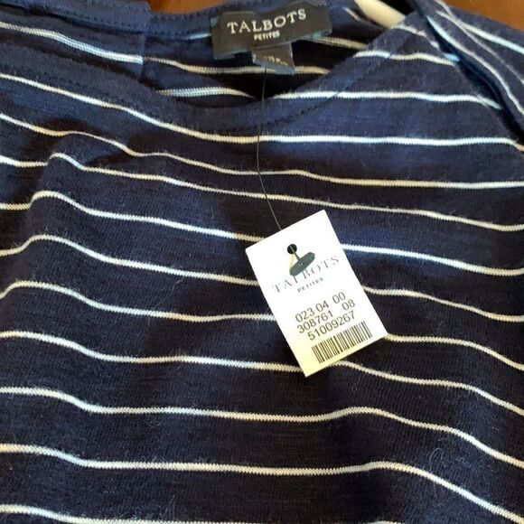 Talbots navy blue/white striped short sleeve tee. Tie back Size SP. Length 23” - Picture 5 of 5